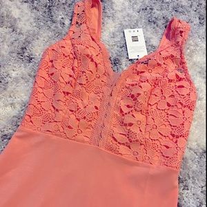NWT Grace Karin Fitted Coral Peach Lace V-Neck Party Cocktail Dress Small